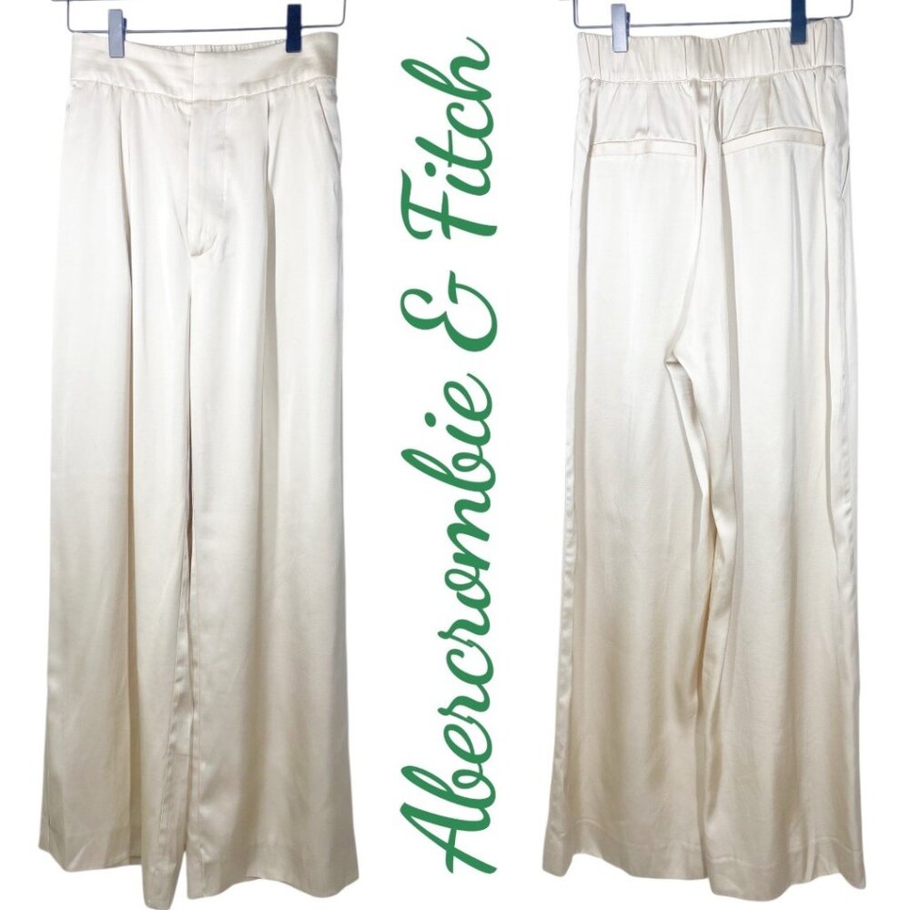 ABERCROMBIE & FITCH SATIN TAILORED WIDE LEG PANTS GOLD QUIET‎ LUXURY COCKTAIL, S